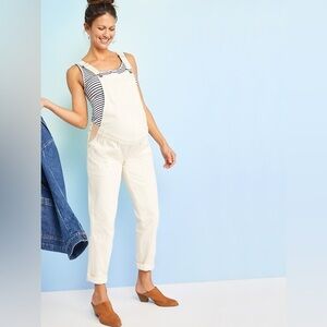 Old Navy Maternity Ecru-Wash Side-Panel Workwear Overalls 2 Short